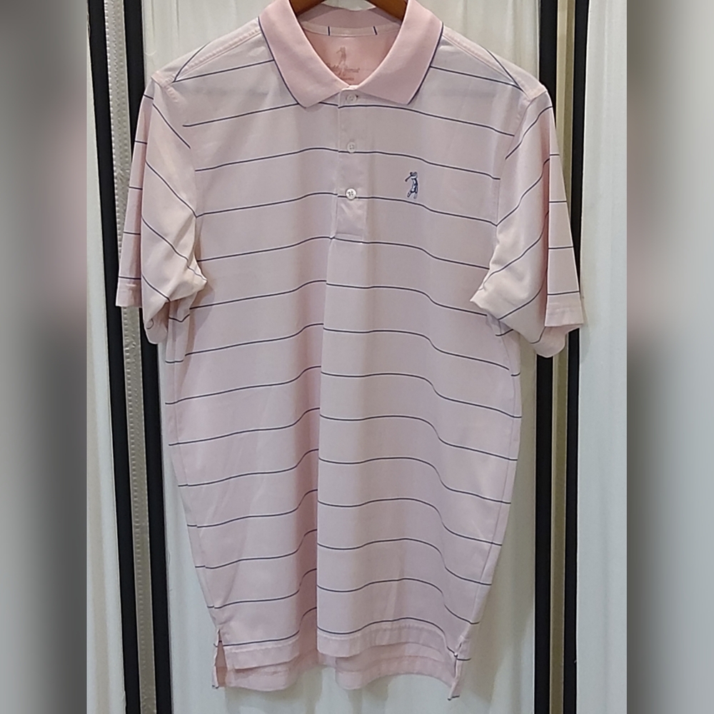 Bobby Jones Performance Polo, Pink w/blue&white stripes, Mens M
